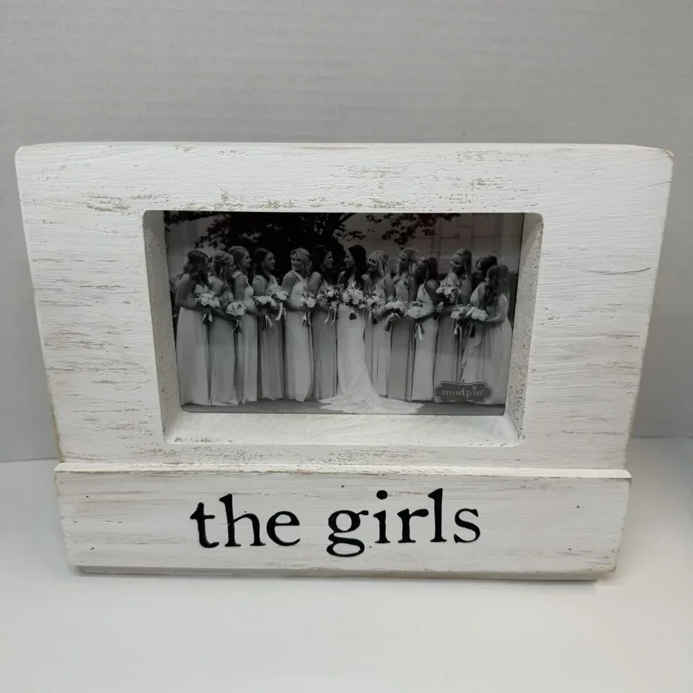 Mud Pie THE GIRLS & THE GUYS Wedding Party Wooden Picture Frames Set Of 2 New
